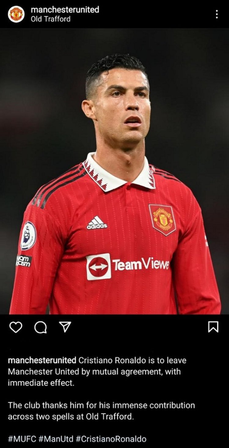Manchester United mengumumkan perpisahan dengan CR7. (Instagram)
