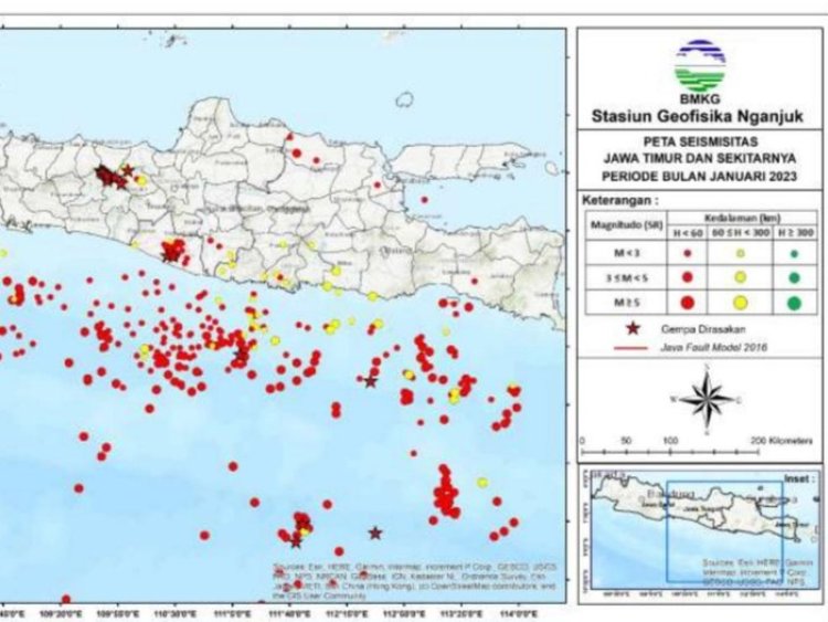 Wilayah Jawa Timur dan Sekitarnya Telah Terjadi 419 Aktivitas Gempa Bumi Kedalaman 60 km